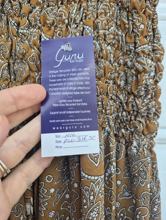 Brown Paisley Hippie Boho Bohemian Recycled Sari Silk Patchwork Midi Dress Small - Picture 5 of 8